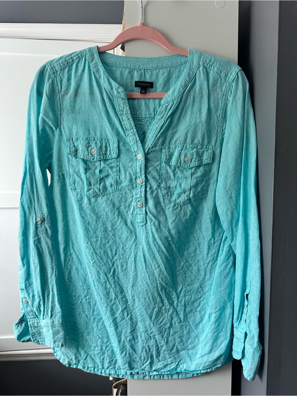 Talbots Turquoise Long-Sleeve Button-Front Tunic Shirt
